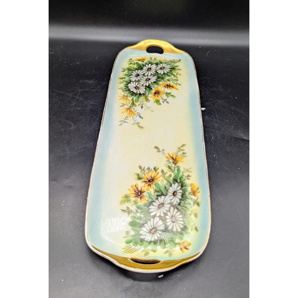 Vintage Porcelain Serving Tray‎ Hand Painted Floral Flower Daisy 17"